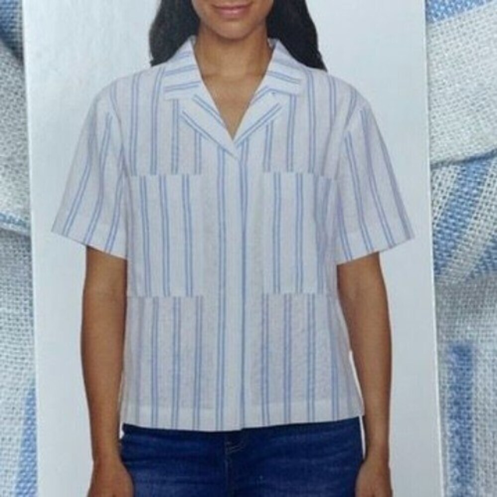 Buffalo David Bitton Linen Blend Short Sleeve Stripe Shirt M *flaw* d0383